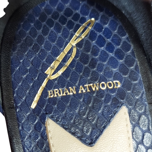 Brian Atwood Blue Wedge Sandals with Geometric Straps - Picture 14 of 16